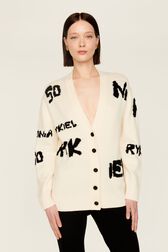 Cardigan grunge laine logo Sonia Rykiel femme Ecru vue portée de face