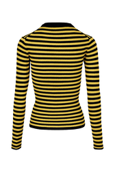 Women Multicoloured Striped Rib Sock Knit Sweater Striped black/mustard back view