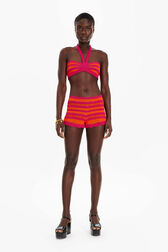 Bandeau rayures ajourées femme Raye fuchsia/corail vue portée de face