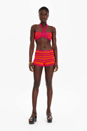 Bandeau rayures ajourées femme Raye fuchsia/corail vue portée de face