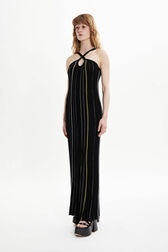 Robe plissée rayée multicolore femme Noir vue de détail 1