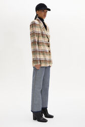 Veste masculine motif tartan en laine brossé Carreaux écru/lilas vue de détail 1