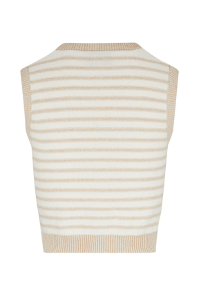 Top sans manches bicolore femme Raye ecru/beige vue de dos