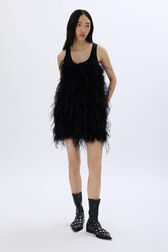 Short dress in jersey and feathers Black front worn view