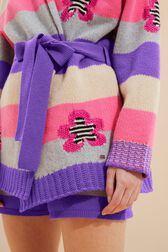Cardigan ceinturé rayé multicolore pastel femme Lilas vue de détail 2