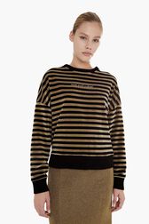 Sweat velours femme Raye noir/kaki vue portée de face