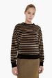 Women Velvet Sweatshirt Striped black/khaki front worn view