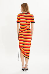 Short-sleeved striped dress Orange back worn view