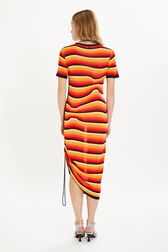 Short-sleeved striped dress Orange back worn view