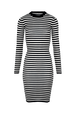 Women Rib Sock Knit Striped Maxi Dress Black/white front view