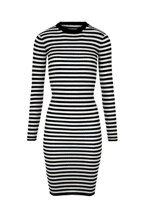 Robe longue chaussette rayée femme Raye noir/blanc vue de face