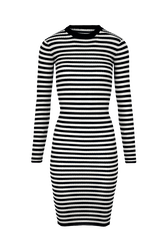 Women Rib Sock Knit Striped Maxi Dress Black/white front view