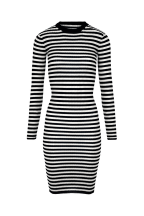 Women Rib Sock Knit Striped Maxi Dress Black/white front view