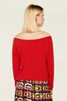 Women Plain Flower Sweater Red back worn view
