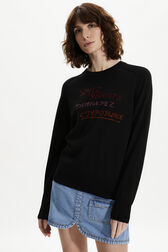 Women Rhinestone Print Sweater Black details view 1