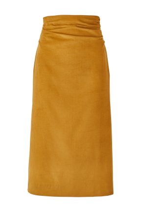 Jupe longue velours femme Moutarde vue de face