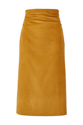 Women Velvet Long Skirt Mustard front view