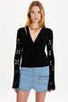 Women Black Cardigan Knit Openwork Flower Black details view 1