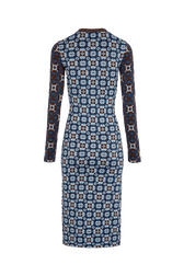 Long-Sleeved Crew-Neck Dress Blue back view