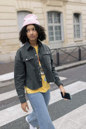 Girl Cropped Shirt - Bonton x Sonia Rykiel Khaki front worn view