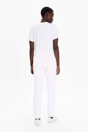 T-shirt coton multicolore signature femme Blanc vue portée de dos