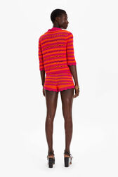 Gilet court rayures ajourées femme Raye fuchsia/corail vue portée de dos