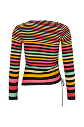 Striped long-sleeved sweater with asymmetric collar Multico striped back view