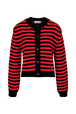Women Big Poor Boy Striped Cardigan Black/red front view