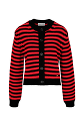 Cardigan Big Poor Boy rayé femme Raye noir/rouge vue de face