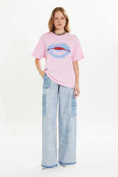 T-shirt col rond manches courtes en jersey de coton Doll pink vue portée de face