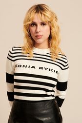 Pull boutonné épaule rayé femme Raye noir/blanc vue de détail 1