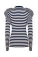 Pull manches longues rayé à volants Raye blanc / bleu vue de dos