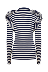 Pull manches longues rayé à volants Raye blanc / bleu vue de dos