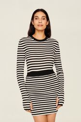 Women Rib Sock Knit Striped Mini Skirt Black/white details view 5
