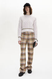 Pantalon motif tartan en laine brossé Carreaux écru/lilas vue de détail 1