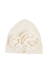 Bonnet laine fleur en relief femme Ecru vue de face