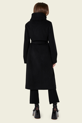 Women Double-sided Long Wool and Cashemere Coat Black back worn view