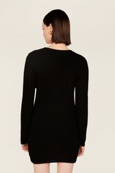 Women Flowers Ribbed Short Dress Black back worn view