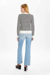 Women Black and White Striped Jumper Black/ecru back worn view