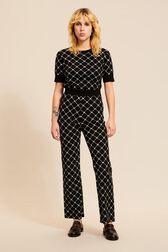 Women Jacquard Pants Black front worn view