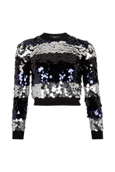 Pull col rond rayé tricolore sequins femme Noir vue de face