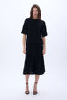 Short-sleeve sweater with rhinestone neckline Black front worn view
