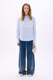 Chemise en coton à manches longues fines rayures Raye blanc / bleu vue portée de face