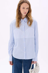Chemise en coton à manches longues fines rayures Raye blanc / bleu vue de détail 1