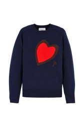 Women Heart Print Sweater Night blue front view