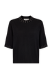 Short-sleeve sweater with rhinestone neckline Black front view