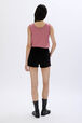 Sleeveless tank top in merino and silk Pink back worn view