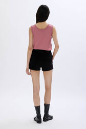 Sleeveless tank top in merino and silk Pink back worn view
