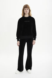 Women Velvet Sweatshirt Black front worn view