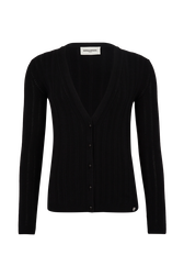 Open Knit V-Neck Cardigan Black front view
